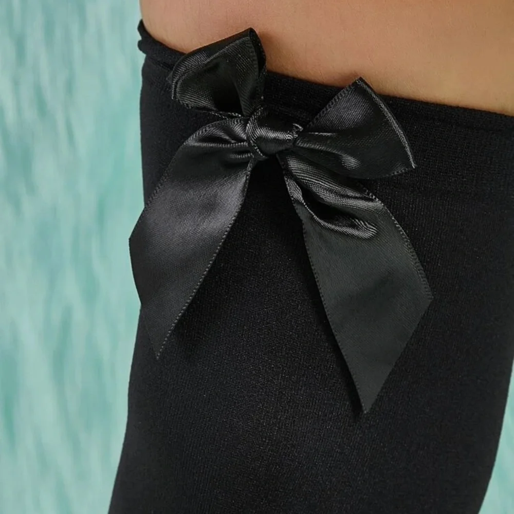 Black Bow Over the Knee Socks